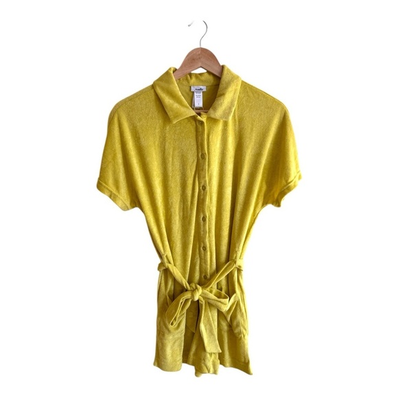 Andie Swim Yellow Short Sleeve Collar Button Up Shorts Romper Womens Size S - Picture 1 of 16